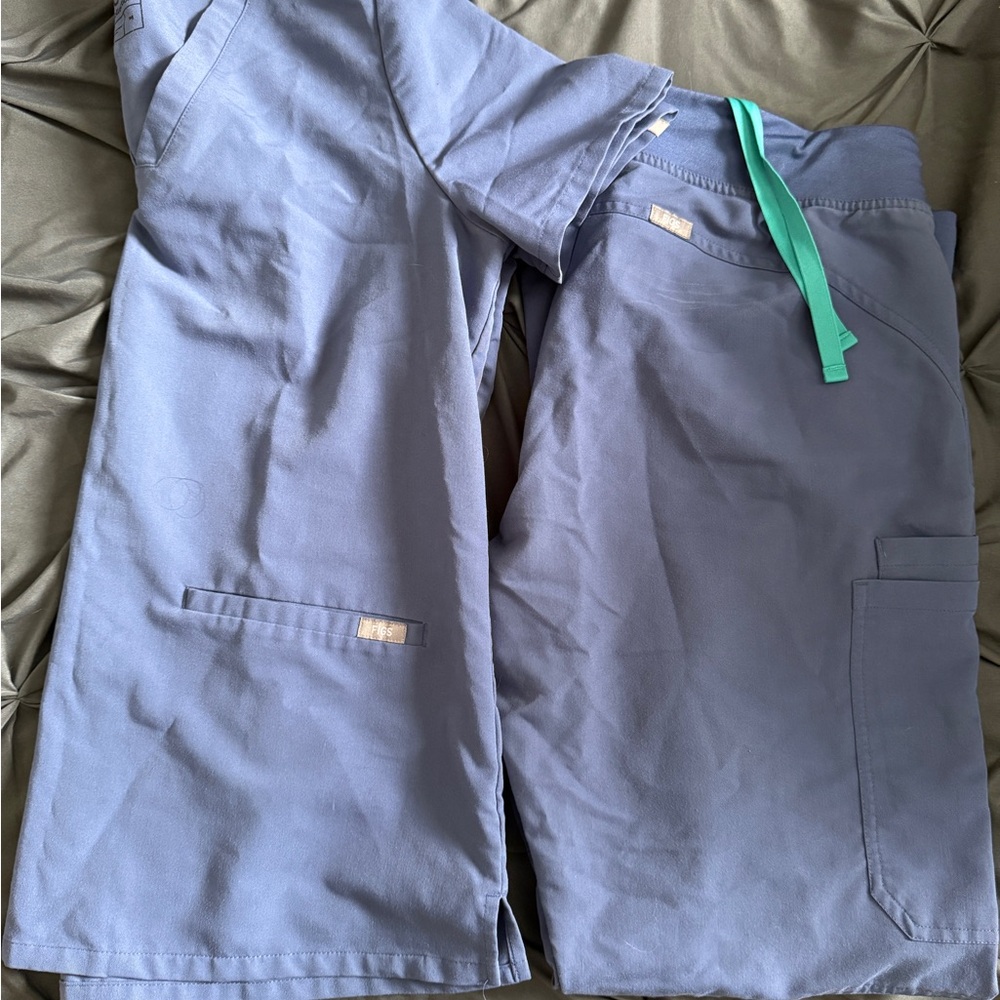 Denim Blue Scrub Set with Green Tie